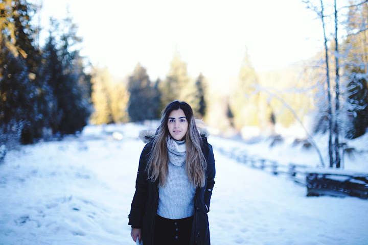 Portrait on a snowy woodland path